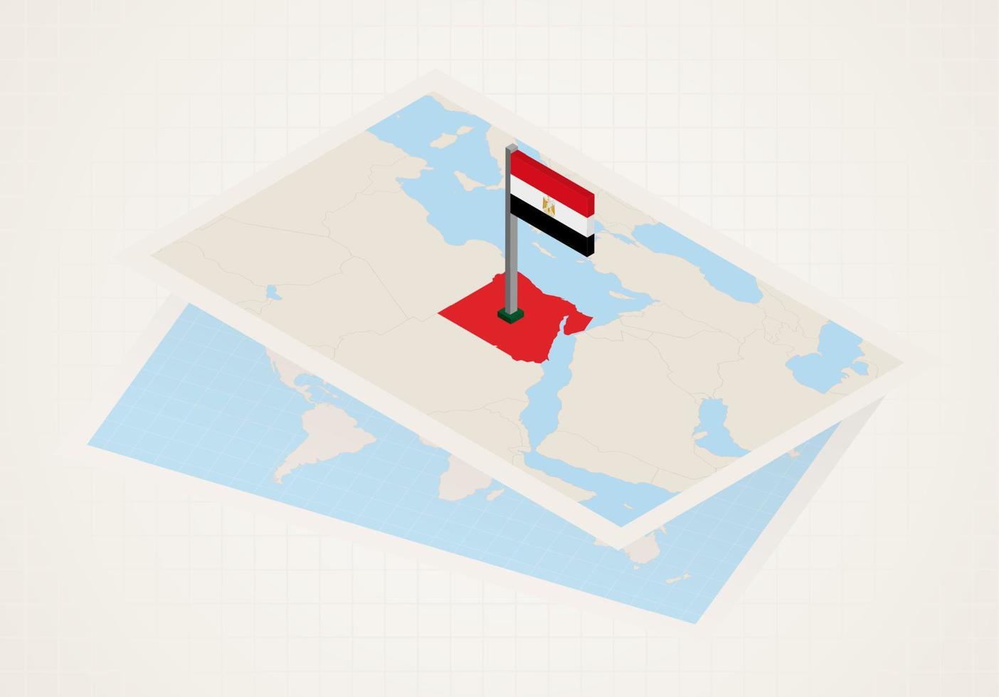 Egypt selected on map with 3D flag of Egypt. vector