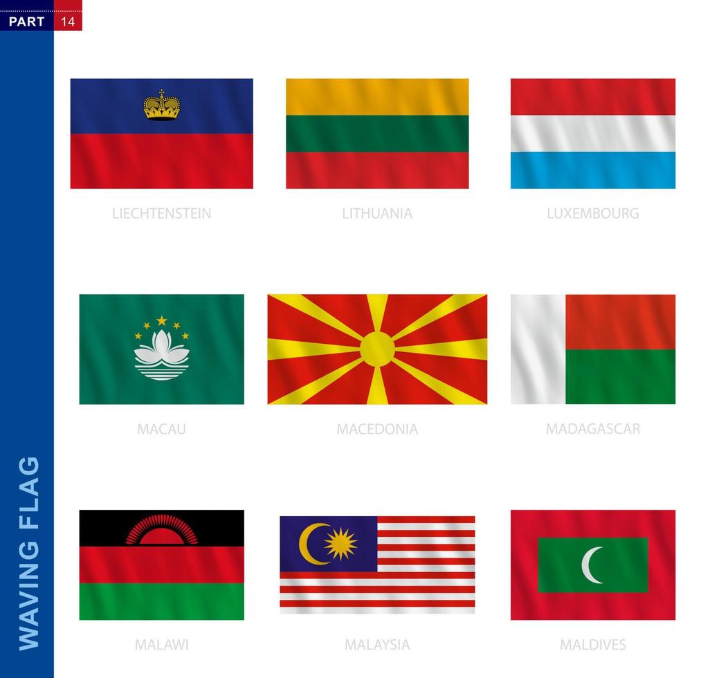 Waving flag collection in official proportion, nine vector flag.