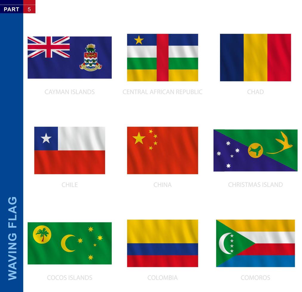 Waving flag collection in official proportion, nine vector flag.