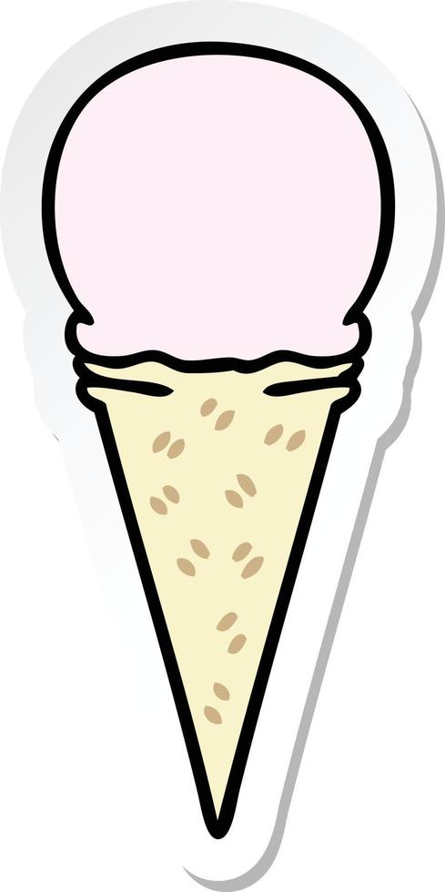sticker of a quirky hand drawn cartoon strawberry ice cream cone vector