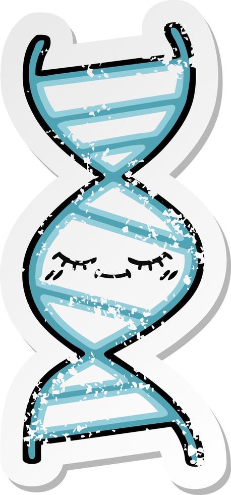 distressed sticker of a cute cartoon DNA strand vector