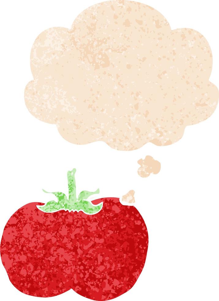 cartoon tomato and thought bubble in retro textured style vector