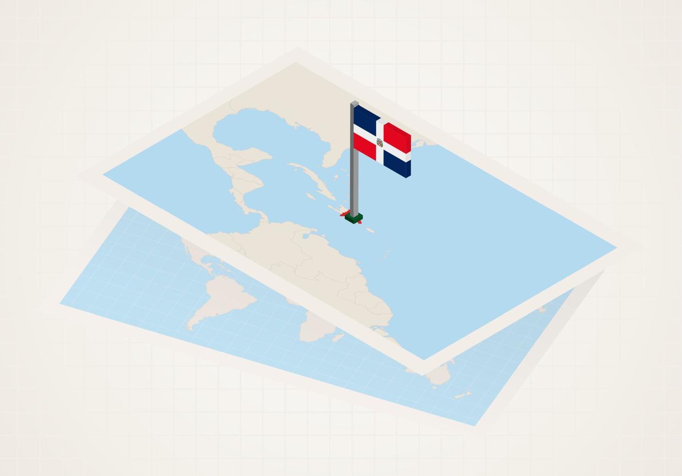 Dominican Republic selected on map with isometric flag of Dominican Republic. vector