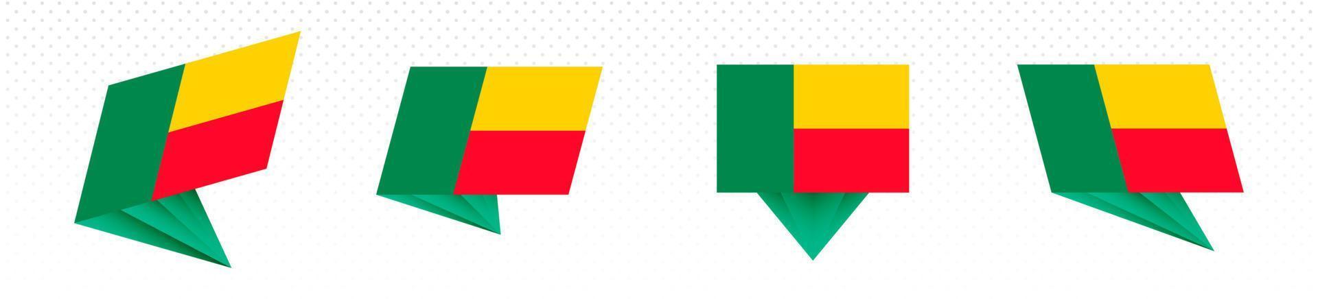 Flag of Benin in modern abstract design, flag set. vector