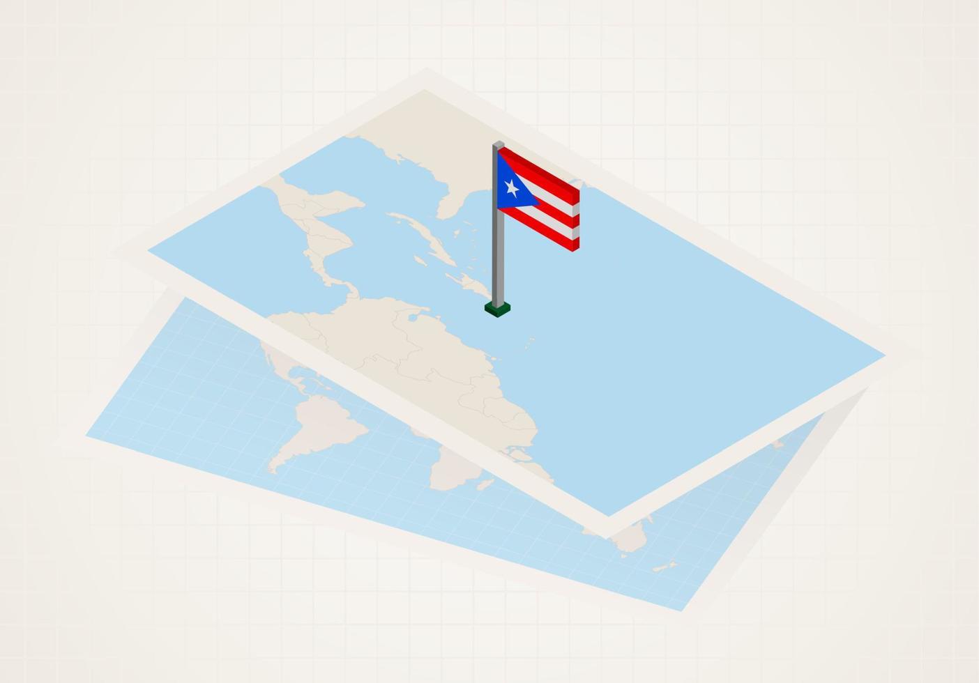 puerto rico seleccionado en el mapa con bandera isométrica de puerto rico. vector