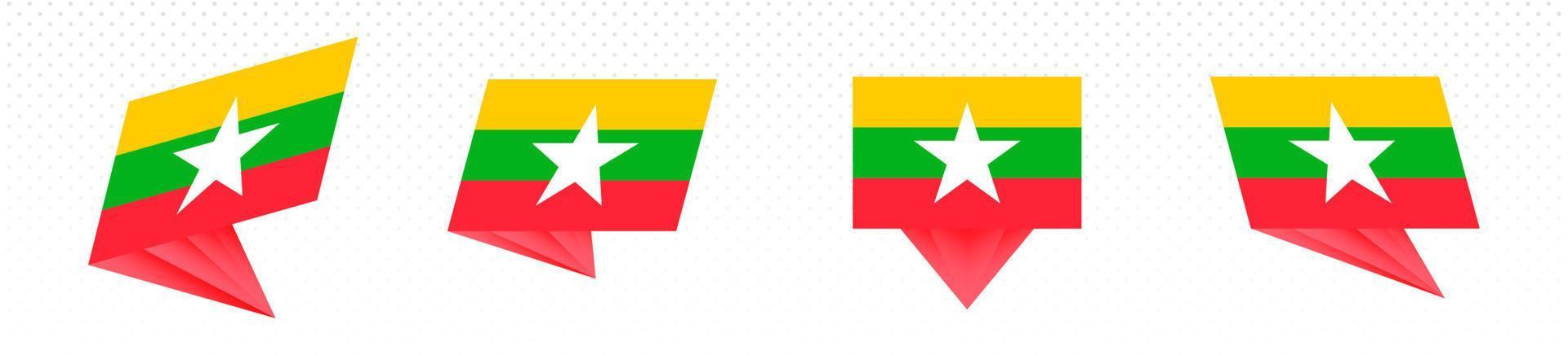 Flag of Myanmar in modern abstract design, flag set. vector