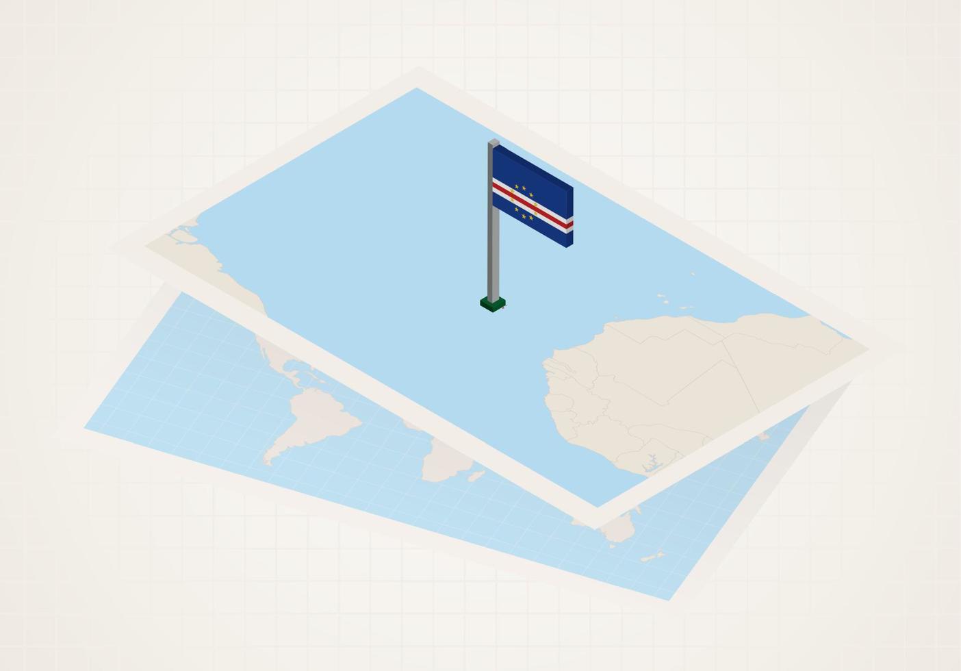 cabo verde seleccionado en el mapa con bandera isométrica de cabo verde. vector