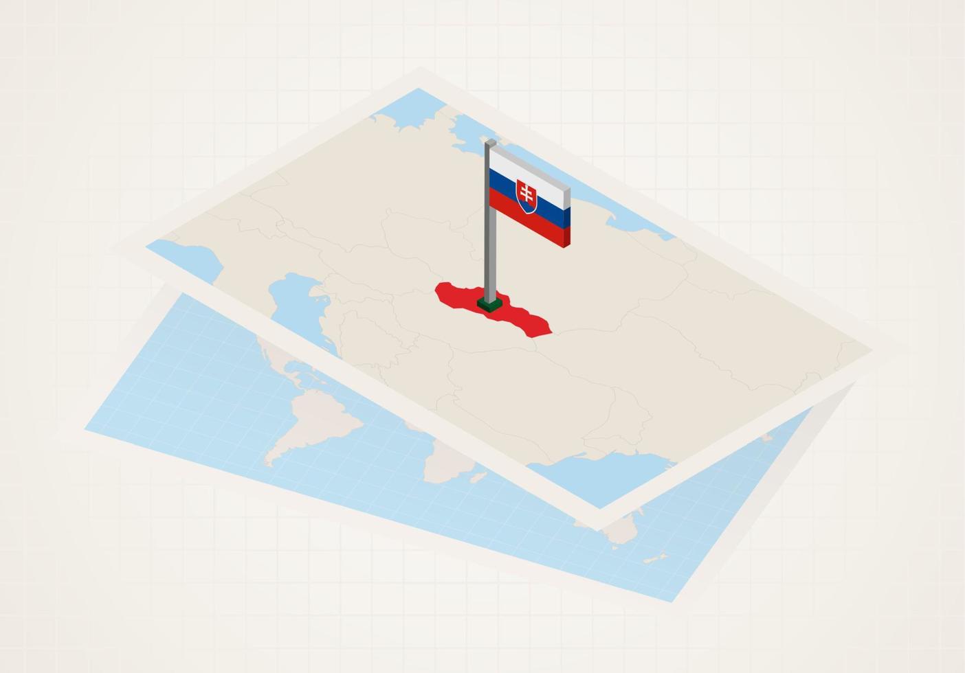 Slovakia selected on map with isometric flag of Slovakia. vector