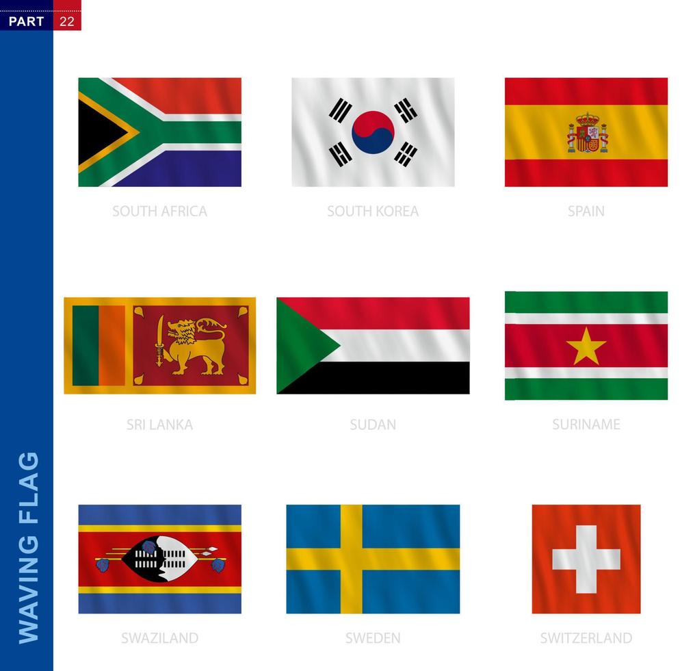 colección de banderas ondeantes en proporción oficial, nueve banderas vectoriales. vector