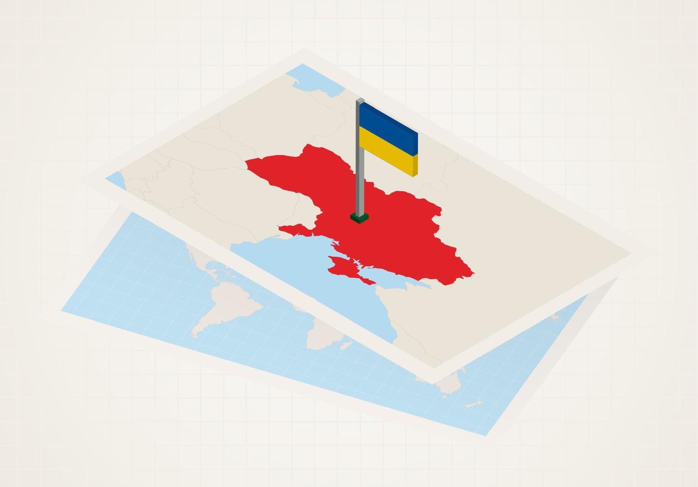 Ukraine selected on map with isometric flag of Ukraine. vector