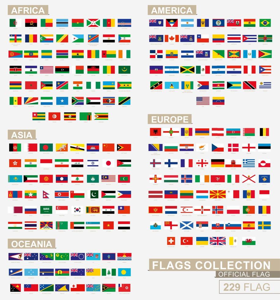 Flag of the world, big collection sorted alphabetical. vector