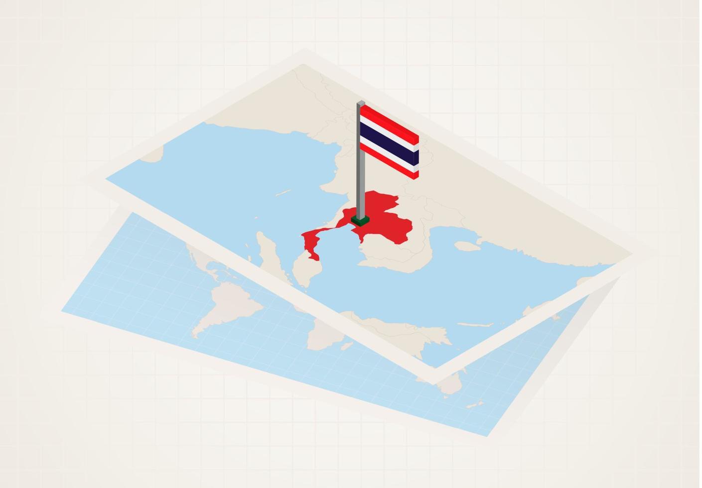 Thailand selected on map with isometric flag of Thailand. vector