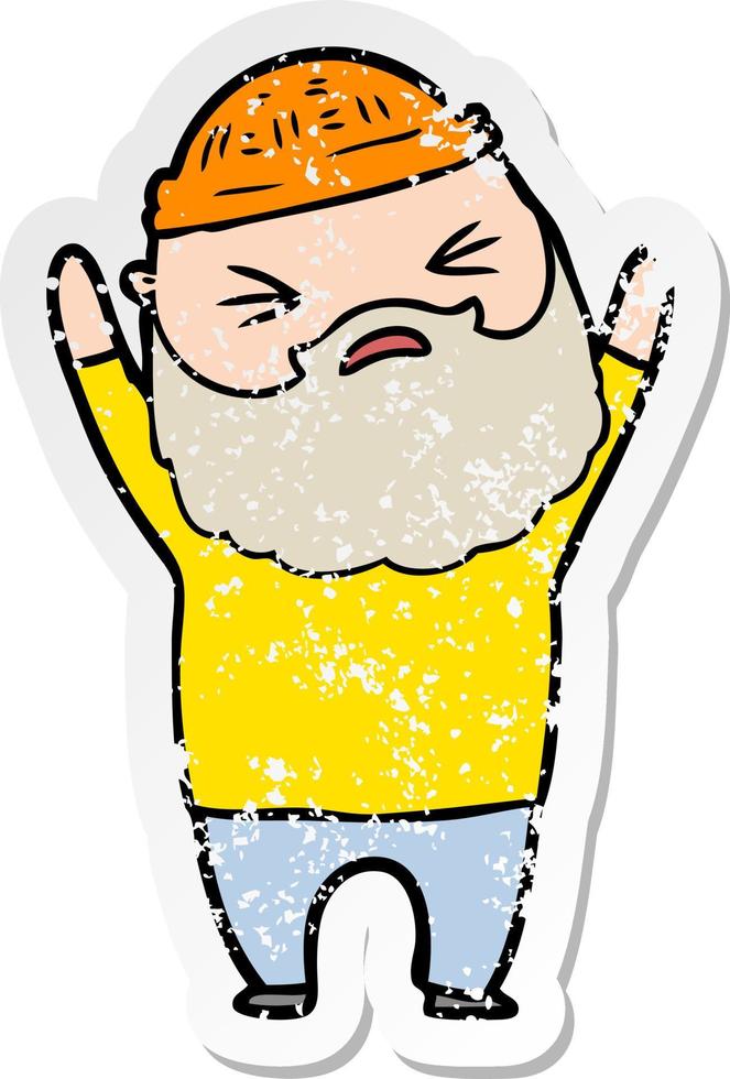 distressed sticker of a cartoon man with beard vector