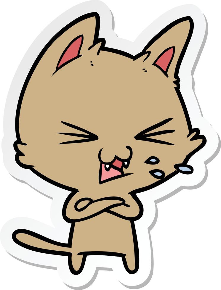 sticker of a cartoon cat hissing vector