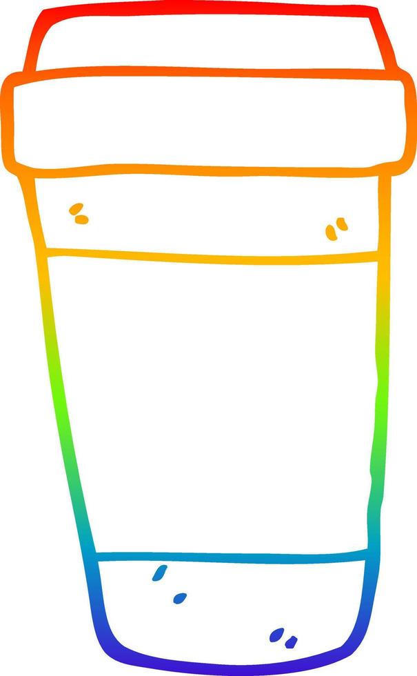 rainbow gradient line drawing cartoon coffee cup vector