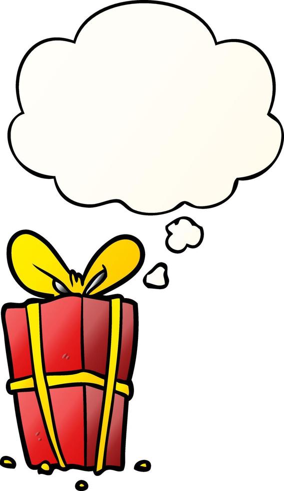 cartoon xmas present and thought bubble in smooth gradient style vector
