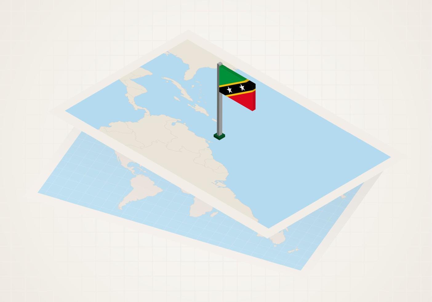 saint kitts y nevis seleccionado en el mapa con bandera isométrica de saint kitts y nevis. vector