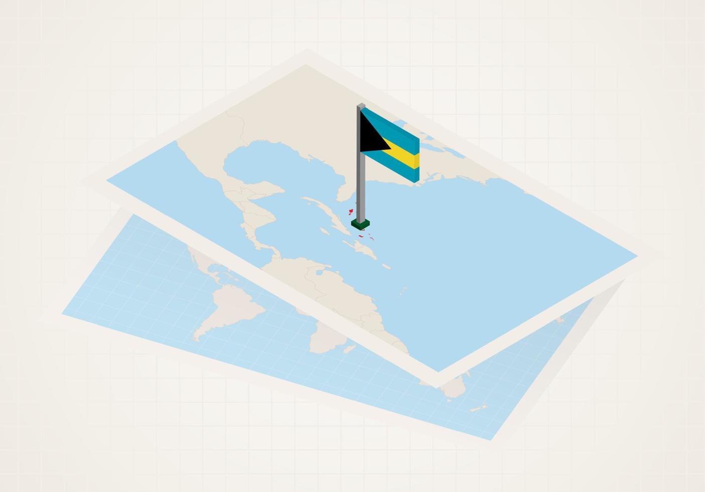 The Bahamas selected on map with isometric flag of The Bahamas. vector