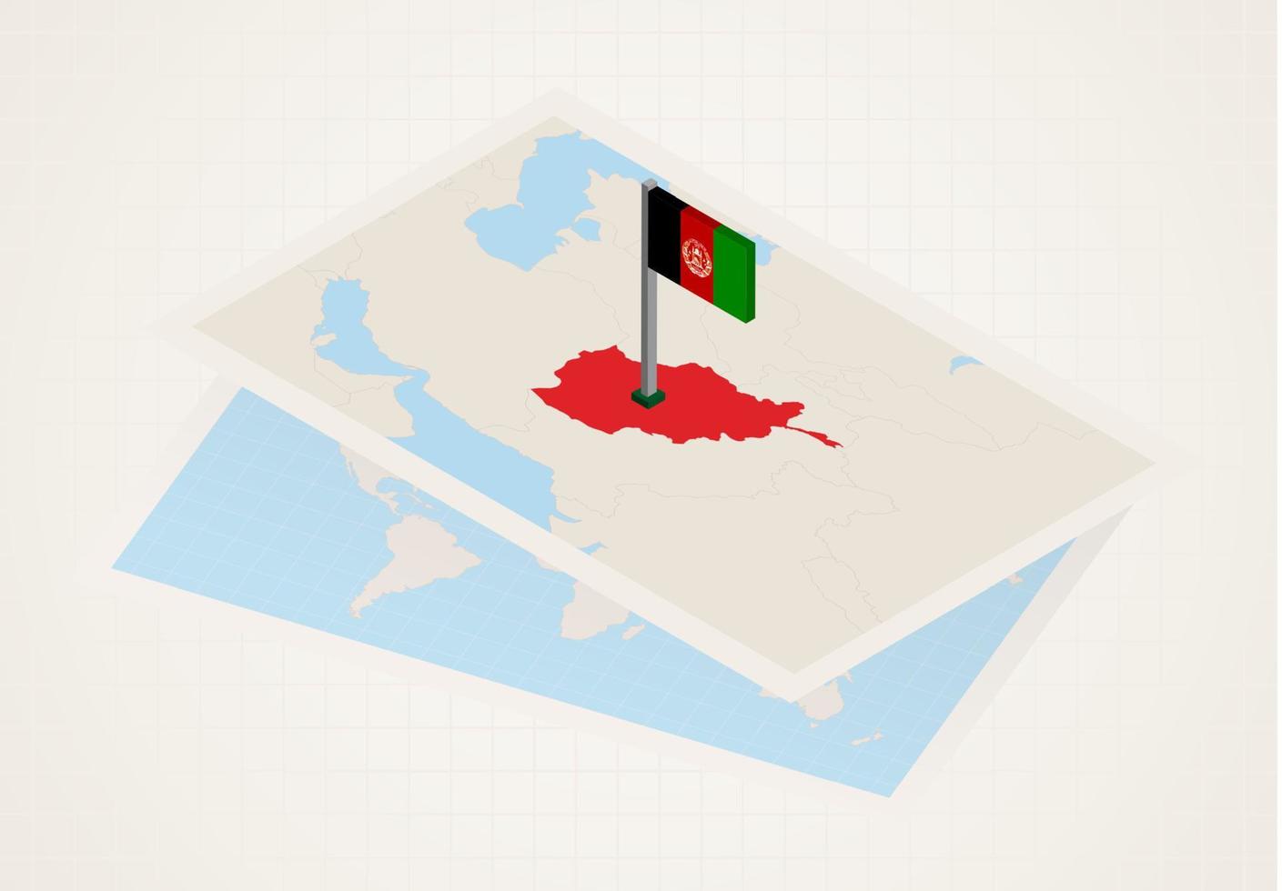 afganistán seleccionado en el mapa con bandera isométrica de afganistán. vector