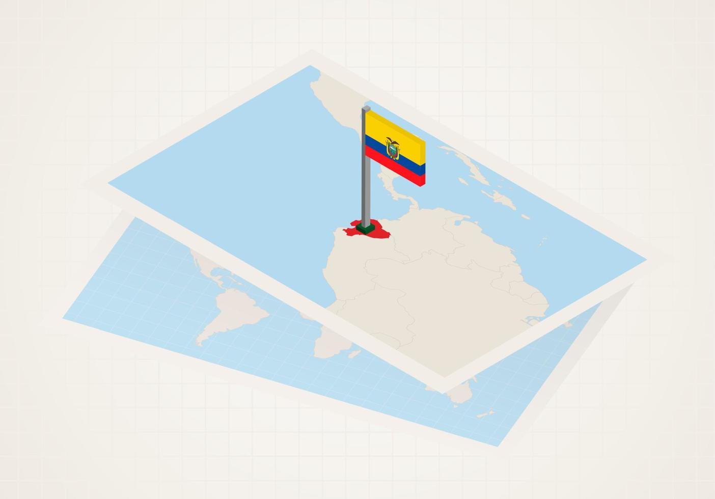 ecuador seleccionado en el mapa con bandera isométrica de ecuador. vector