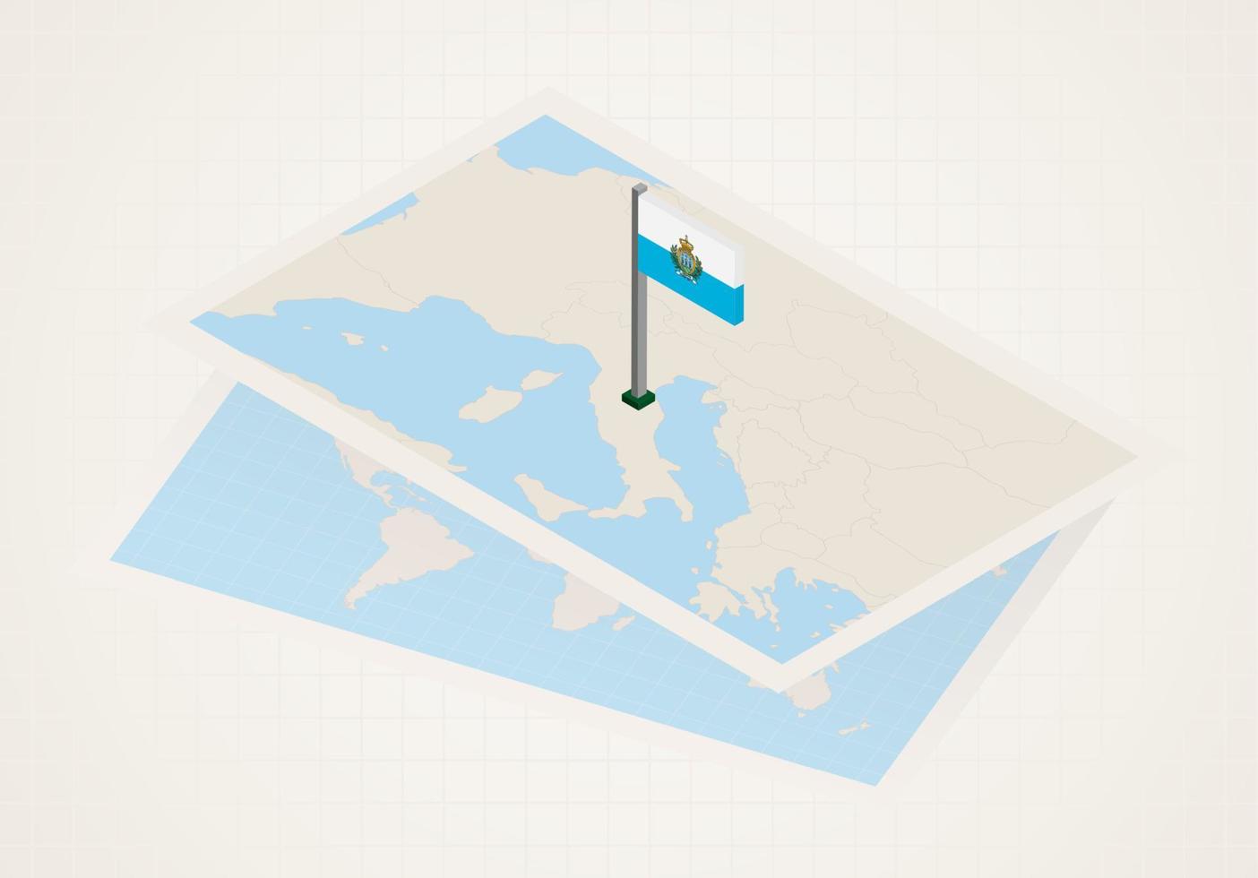 san marino seleccionado en el mapa con bandera isométrica de san marino. vector