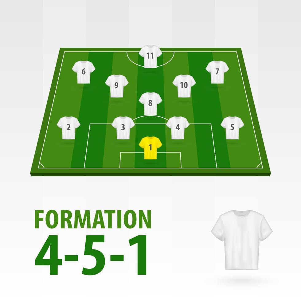 alineaciones de jugadores de fútbol, formación 4-5-1. medio estadio de fútbol. vector