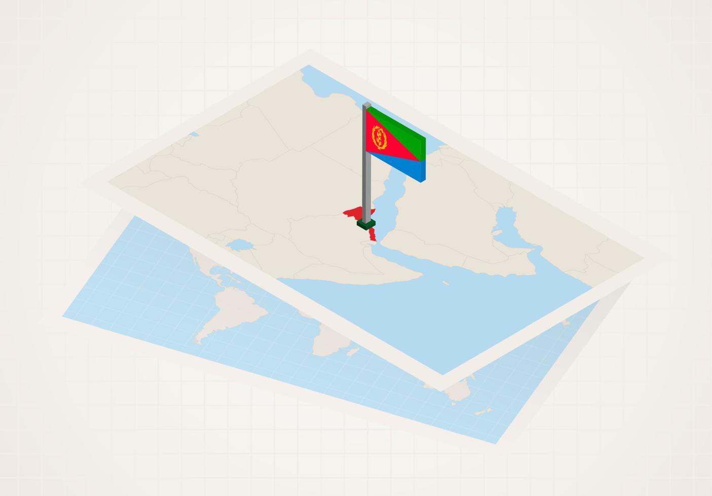 eritrea seleccionada en el mapa con bandera 3d de eritrea. vector