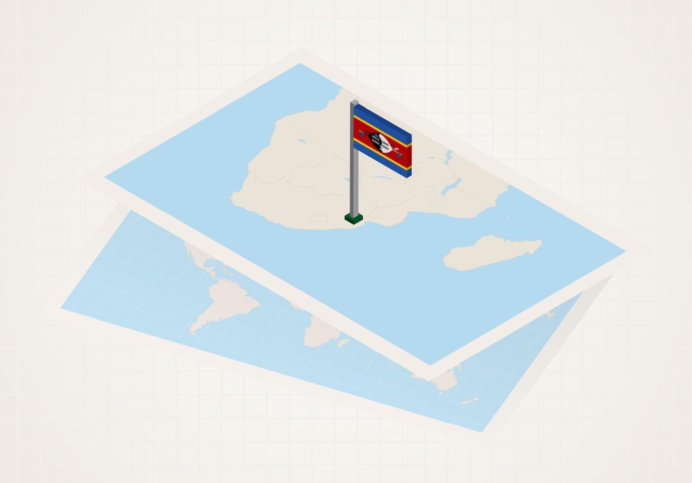 Swaziland selected on map with 3D flag of Swaziland. vector