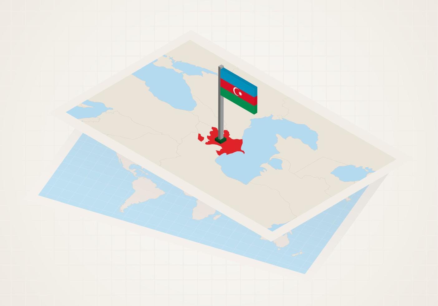 azerbaiyán seleccionado en el mapa con bandera isométrica de azerbaiyán. vector