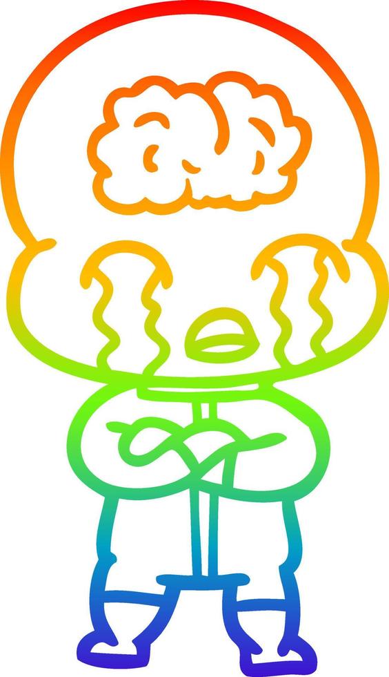 rainbow gradient line drawing cartoon big brain alien crying vector