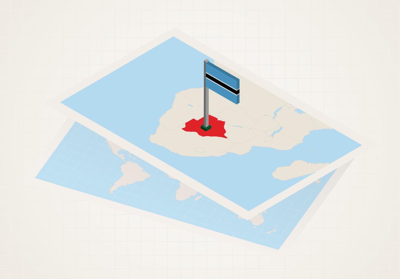 Botswana selected on map with 3D flag of Botswana. vector