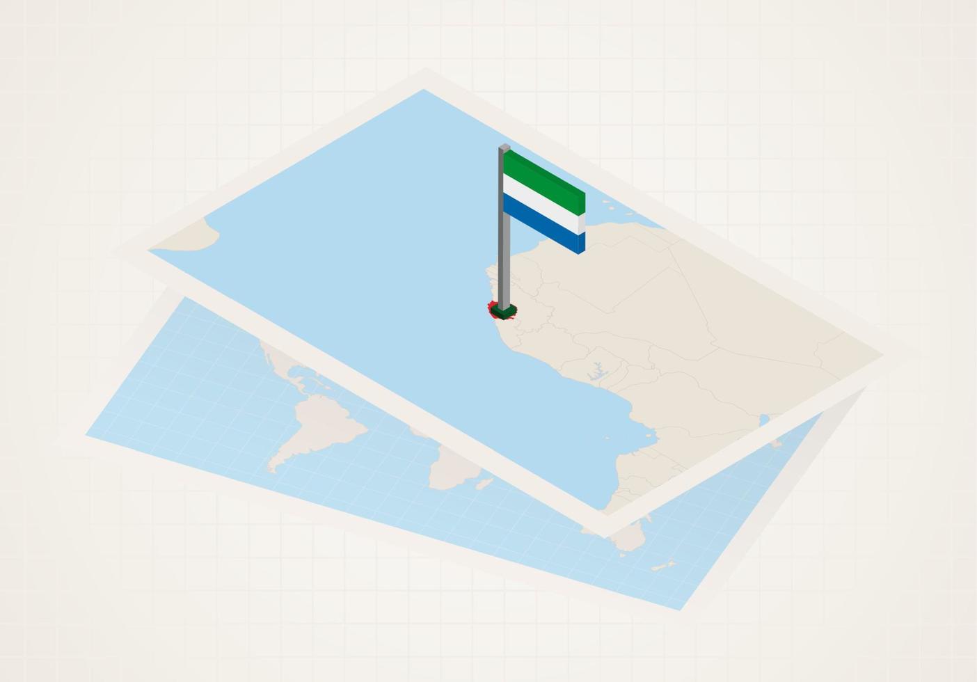 Sierra Leone selected on map with 3D flag of Sierra Leone. vector