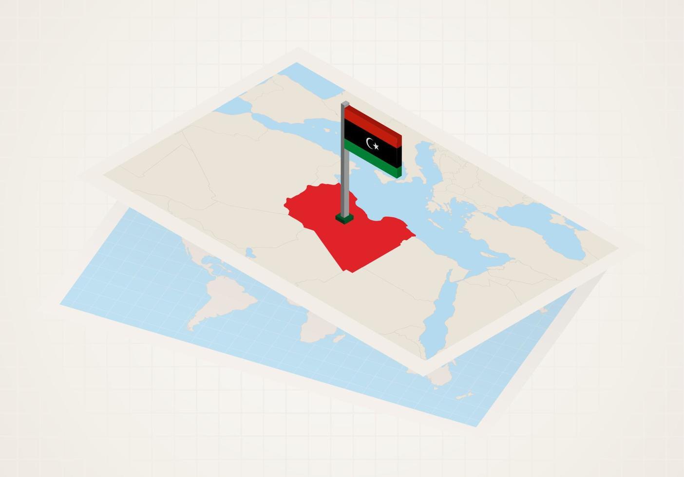 Libya selected on map with 3D flag of Libya. vector