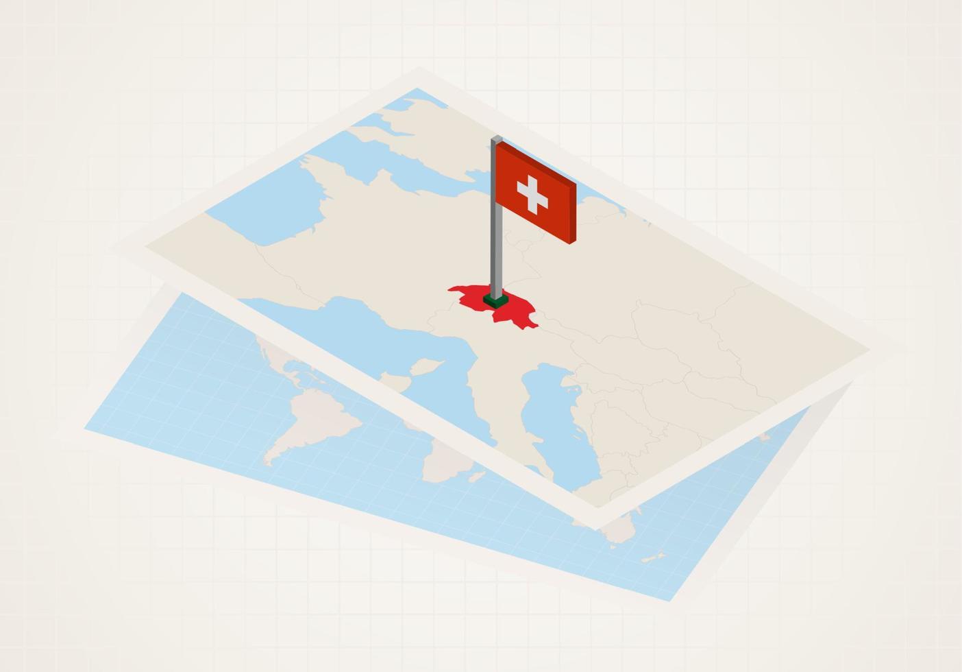 Switzerland selected on map with isometric flag of Switzerland. vector