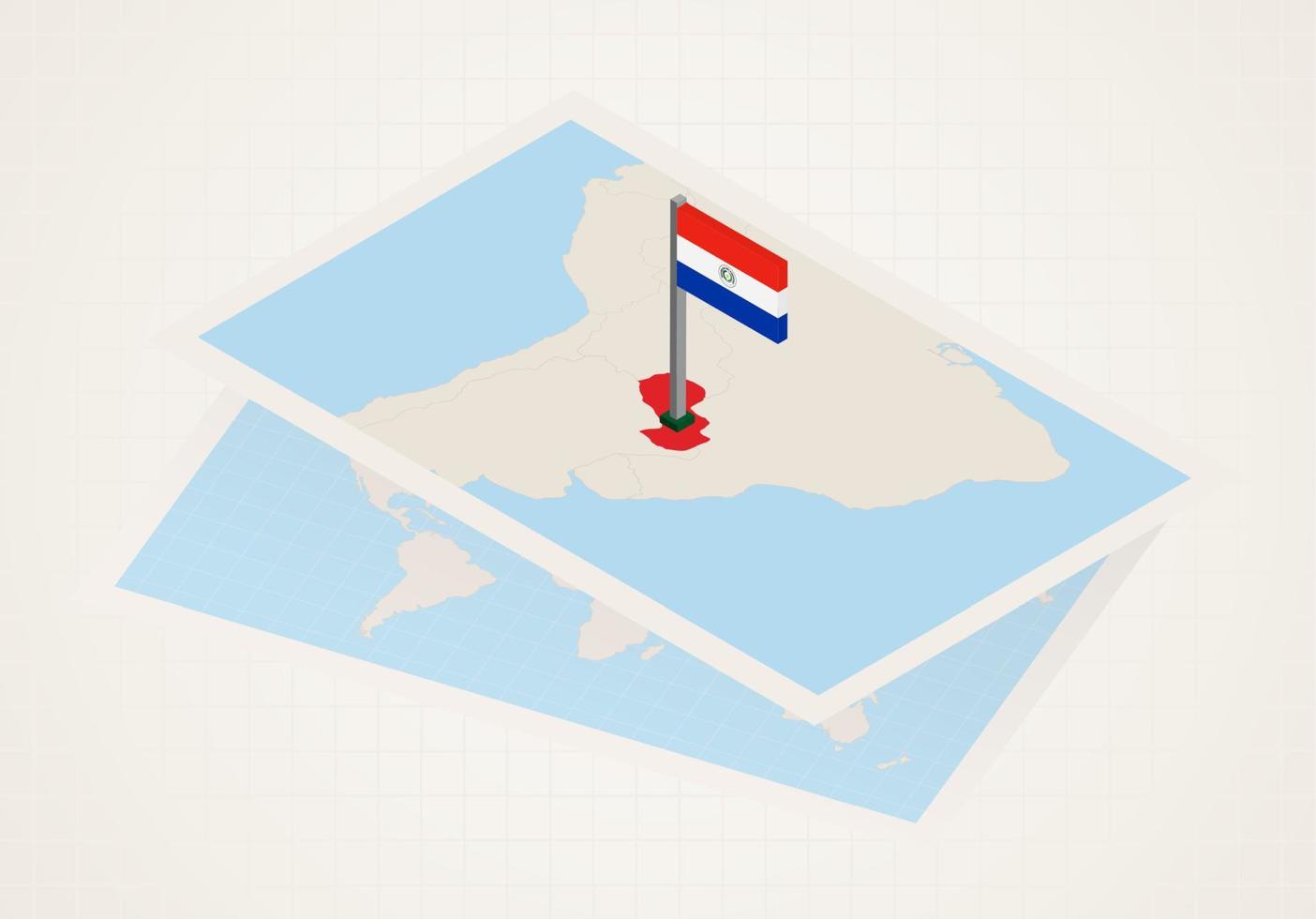 Paraguay selected on map with isometric flag of Paraguay. vector