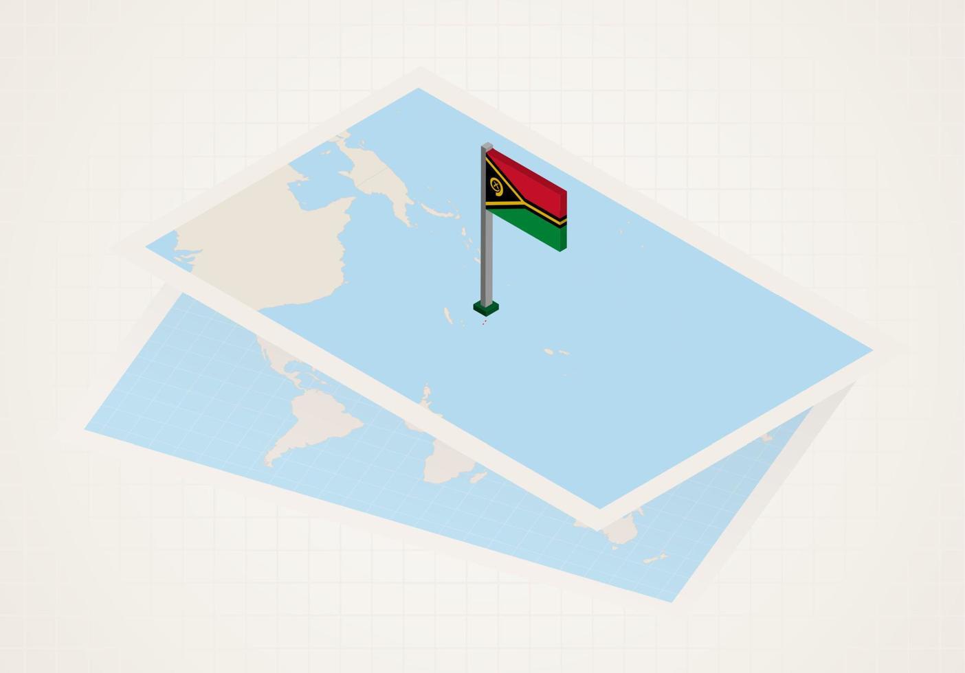 Vanuatu selected on map with isometric flag of Vanuatu. vector