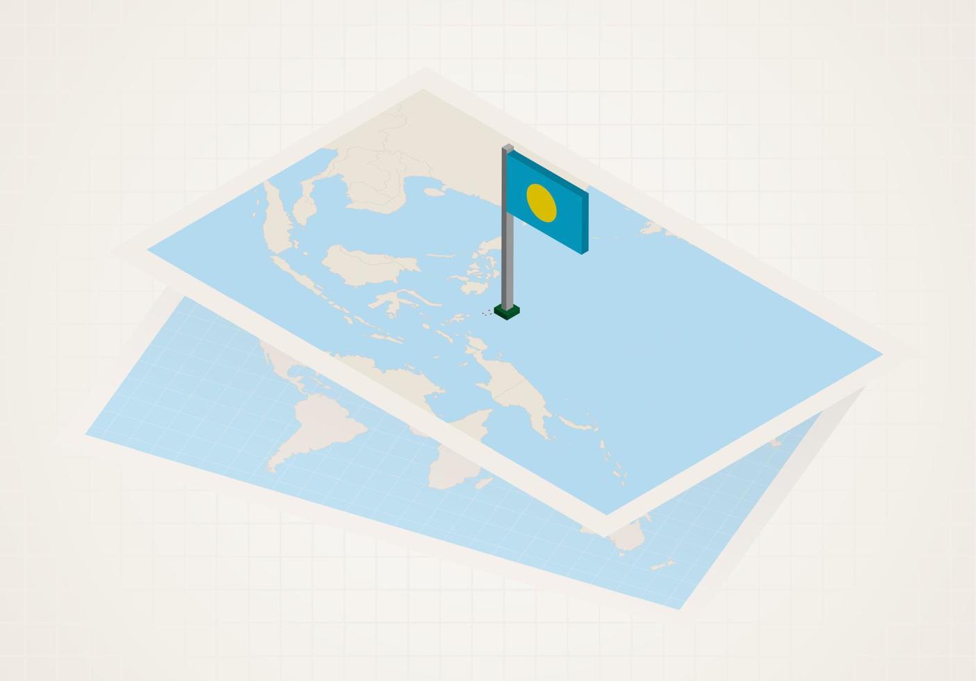 Palau selected on map with isometric flag of Palau. vector