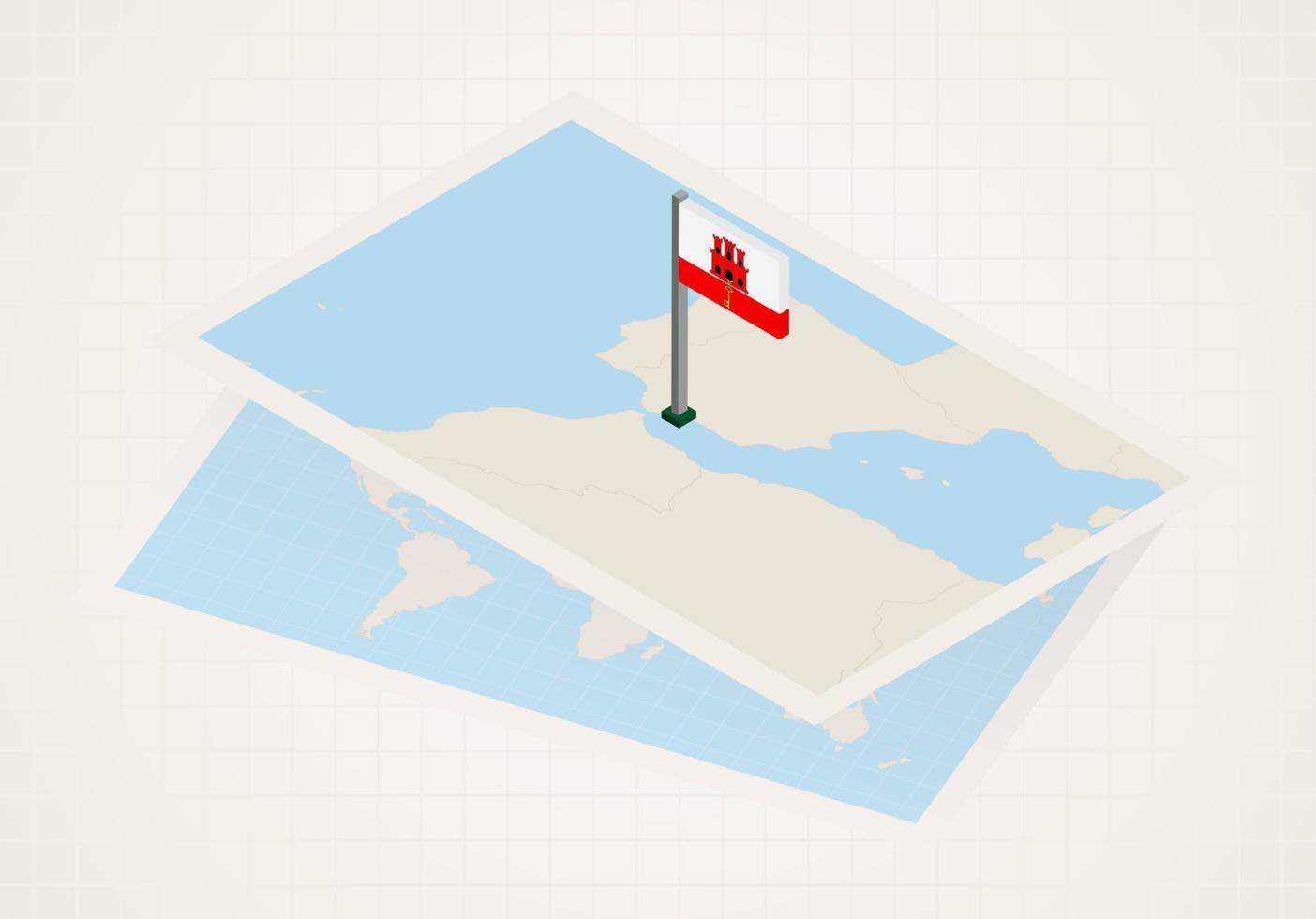 gibraltar seleccionado en el mapa con bandera isométrica de gibraltar. vector