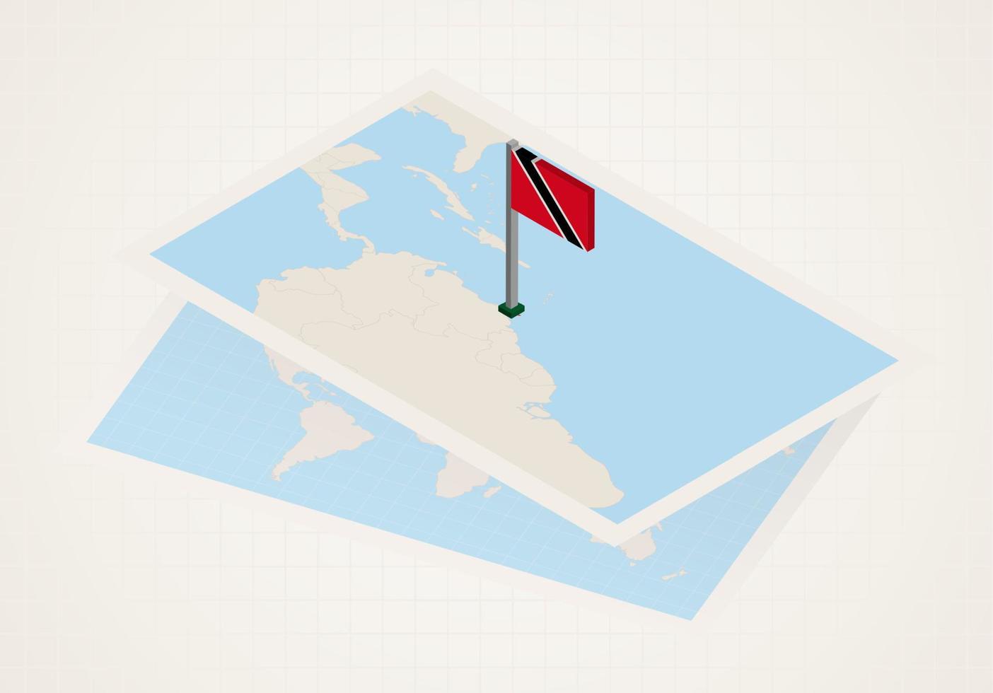 Trinidad and Tobago selected on map with isometric flag of Trinidad and Tobago. vector