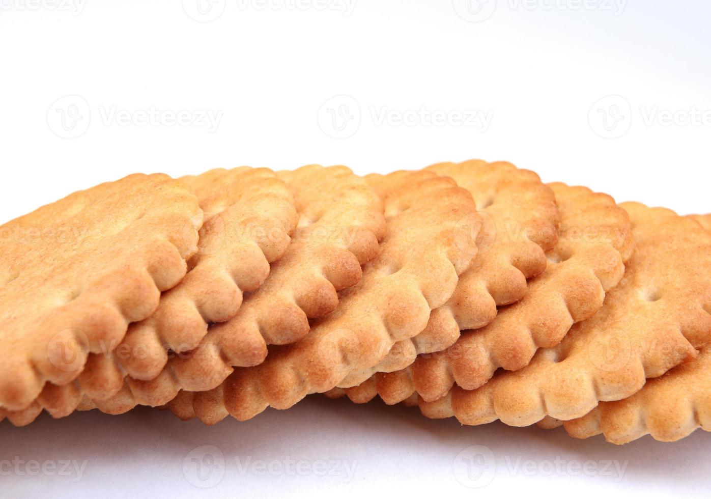 a row of round crackers on a white background. photo