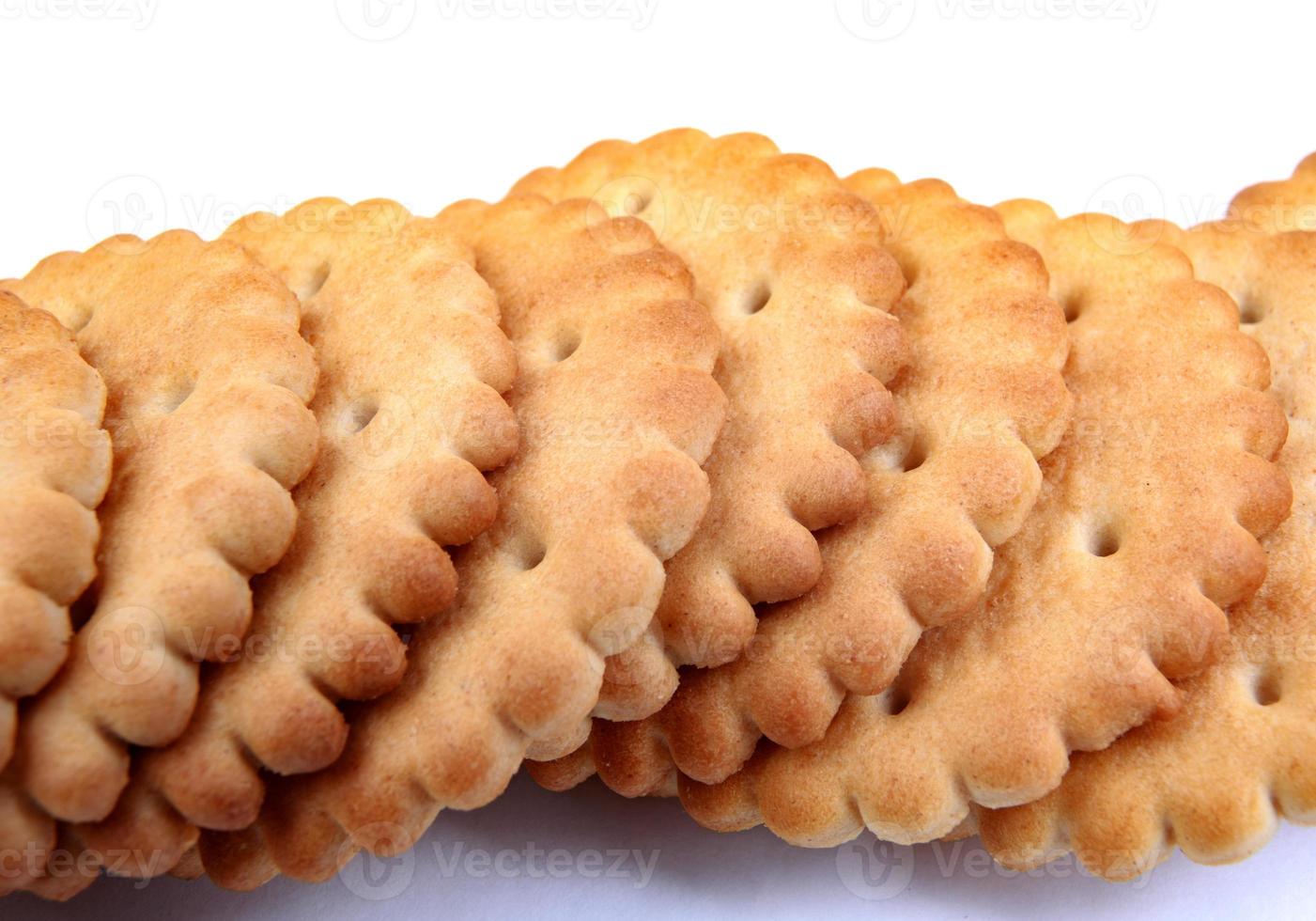 a row of round crackers on a white background. photo