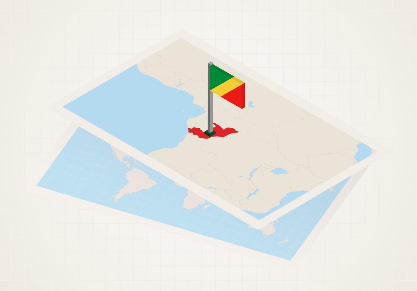 congo seleccionado en el mapa con bandera 3d del congo. vector