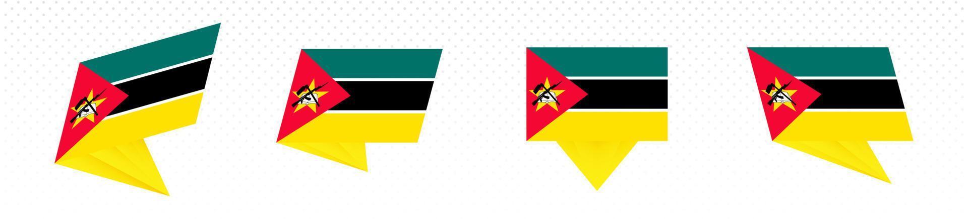 Flag of Mozambique in modern abstract design, flag set. vector