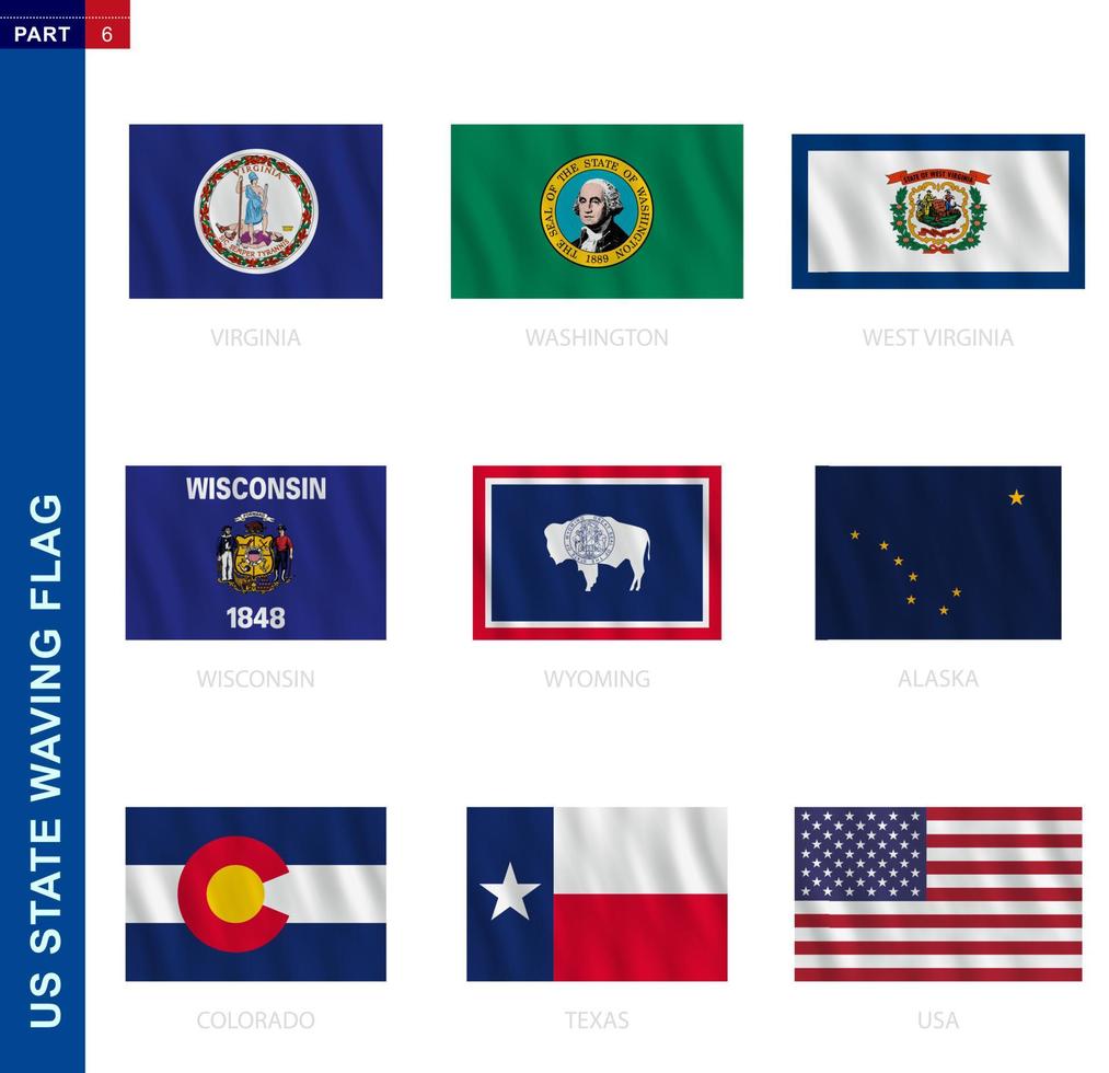Estados Unidos ondeando la colección de banderas en proporción oficial, nueve banderas vectoriales. vector