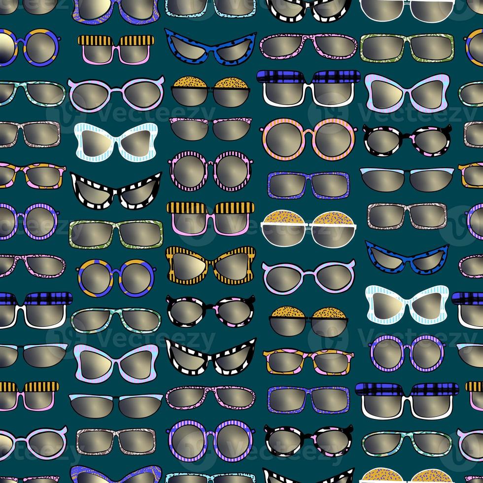 seamless pattern collection of colorful sunglasses isolated simple different shapes of frames hand drawn photo