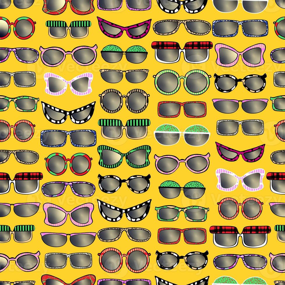 seamless pattern collection of colorful sunglasses isolated simple different shapes of frames hand drawn photo