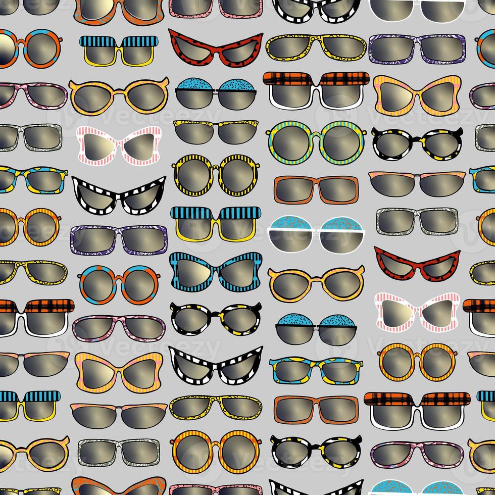 seamless pattern collection of colorful sunglasses isolated simple different shapes of frames hand drawn photo