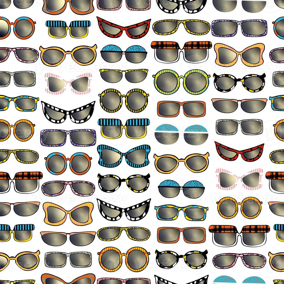 seamless pattern collection of colorful sunglasses isolated simple different shapes of frames hand drawn photo