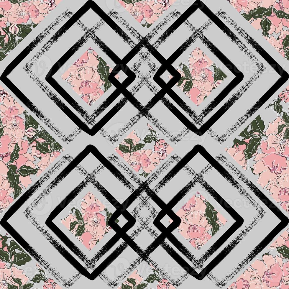 flowers on aged shabby paint grunge geometric ornament seamless pattern photo