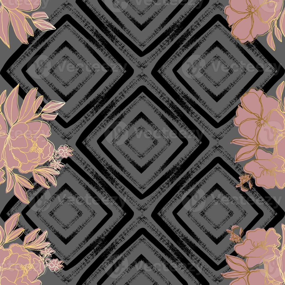 flowers on aged shabby paint grunge geometric ornament seamless pattern photo